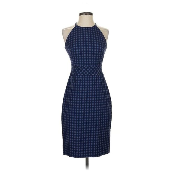 Banana Republic Gingham Stretch Dress Sz 8 Denim Sheath Casual Summer Travel - Picture 1 of 7